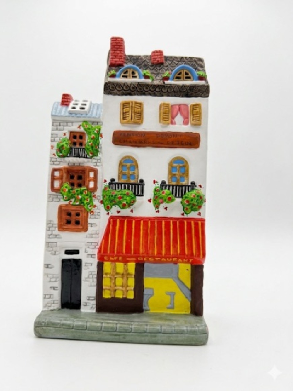 Hand-Painted Red & White Ceramic Parisian Cafe Wall Accent